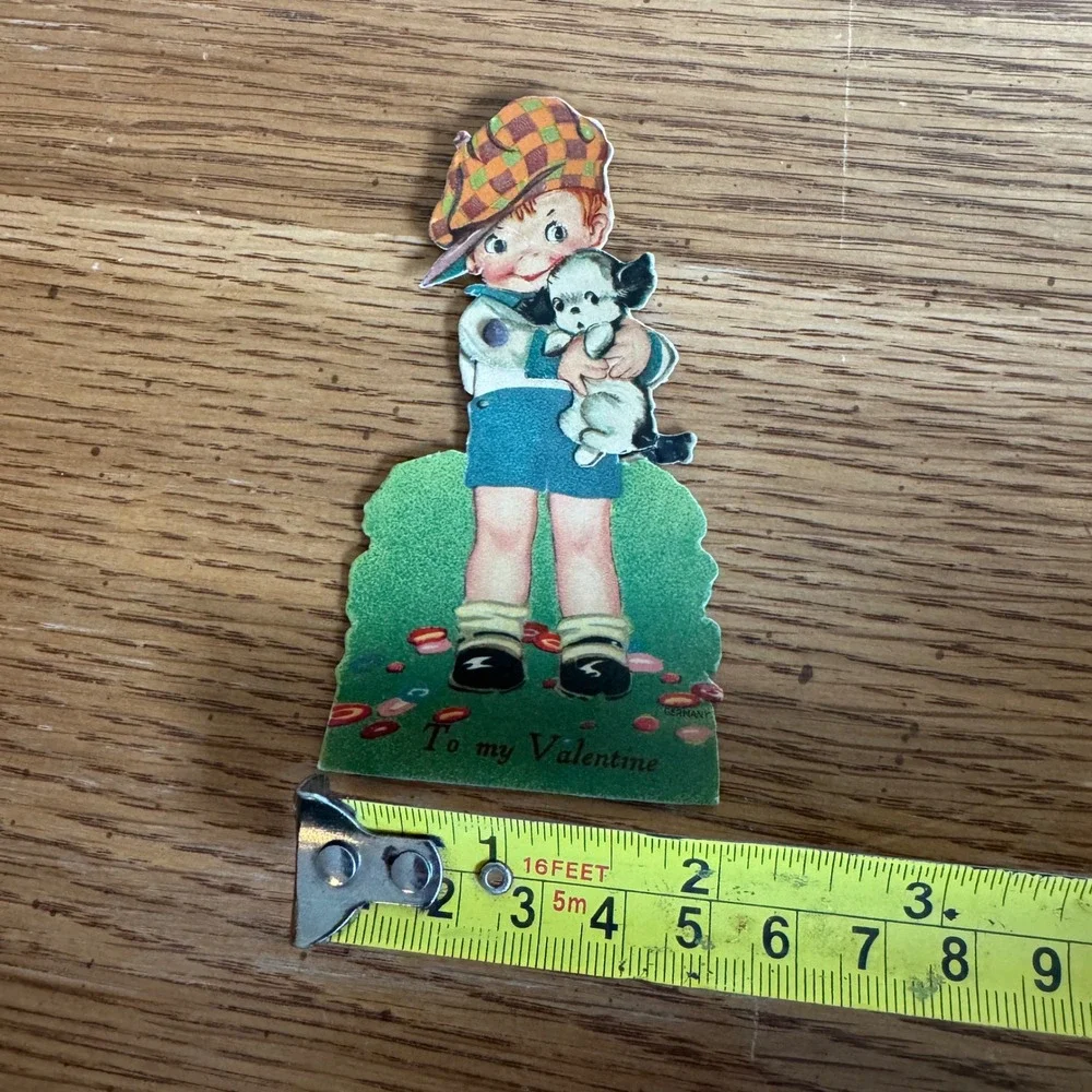 Vintage Valentine Card Boy Holding Puppy Germany‎ Lithograph Retro Collectible